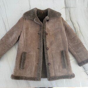 Vintage Shearling Jacket Suede Pure Virgin Wool Lining New Zealand Chalet XS-S